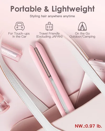 Vista 3 de ZAVAREA Alisador y rizador de pelo inalámbrico, alisador de pelo portátil para viajes, plancha plana inalámbrica de cerámica para mujeres, plancha