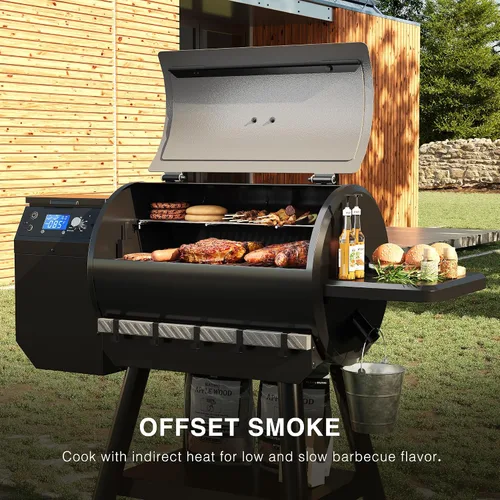 Vista 6 de Parrilla ahumadora de pellets de madera con control LCD, área de cocción de 456 in², parrilla de pellets con alimentación automática y eliminación