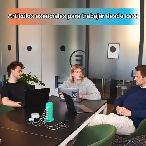Vista 4 de Bloque de cargador USB Upoy, estación de carga para múltiples dispositivos Apple, tira de alimentación USB Hub múltiples puertos, adaptador de verde