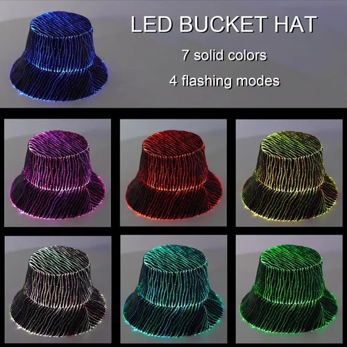 Vista 2 de Sombrero iluminado Rave Bucket Hat 7 colores intermitente resplandor LED sombrero neón loco sombreros para festival equipo para fiesta sombreros