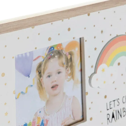 Vista 3 de Marco de Fotos DKD Home Decor Arcoíris Rosa Blanco Infantil Madera MDF (25 x 1 x 16 cm) (2 Unidades)