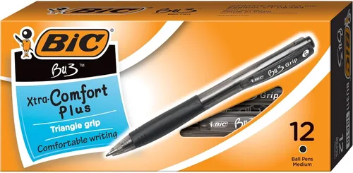 Vista 5 de BIC BU3 Grip - Bolígrafo retráctil, punta media (0.039 pulgadas), negro, bolígrafo negro para escuela y oficina, 12