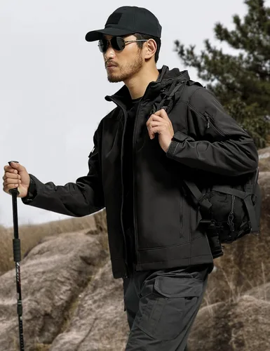 Vista 7 de FREE SOLDIER Men's Softshell Hiking Jacket Waterproof Hooded Tactical Hunting Jacket
