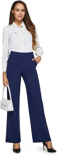 Vista 3 de G4Free Pantalones de pierna ancha para mujer, pantalones de vestir de yoga con bolsillos, cintura alta, pantalones deportivos casuales de trabajo
