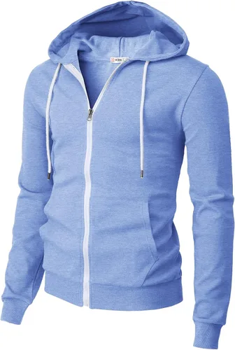 Vista 29 de H2H Sudadera con capucha y cremallera para hombre, ligera, de manga larga, básica, ajustada, de algodón, con bolsillo Cmohol048-gris