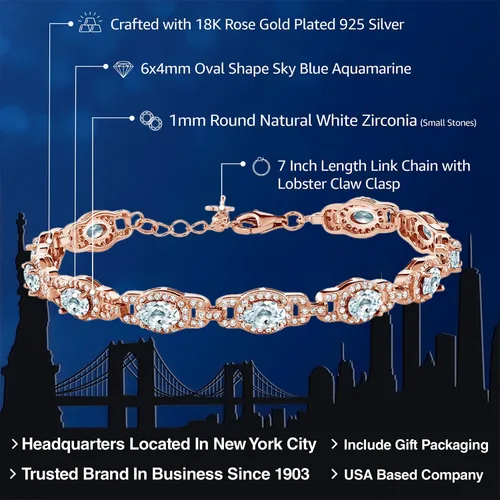 Vista 33 de Gem Stone King 18K Rose Gold Plated Silver Oval Gemstone Birthstone Tennis Bracelet For Women Oval 6X4MM 7 Inch With 1 Inch Extender Fine