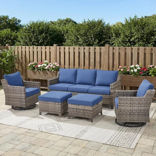 Vista 34 de Belord Sofá de patio exterior acolchado de 3 asientos de lujo de 6 pulgadas Cojín de mimbre marrón/beige de 6 pulgadas