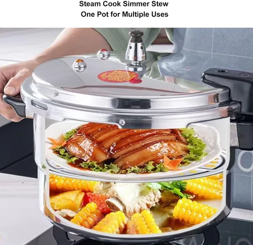 Vista 3 de Olla a presión de acero inoxidable para inducción y estufa, olla a presión de cocina con placa de vapor, olla a presión segura para cocinar fideos