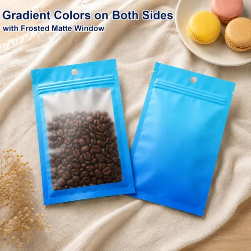 Vista 2 de 100 piezas de bolsas de mylar resellables, bolsas de almacenamiento de alimentos de color degradado, bolsas de cremallera de papel de aluminio