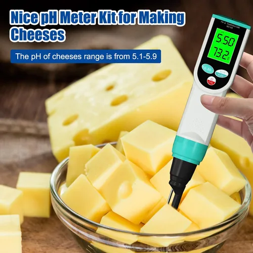 Vista 7 de Medidor de pH de alimentos, probador digital de pH impermeable con sonda de pH/temperatura de alta precisión, ideal para masa madre, queso, muestras