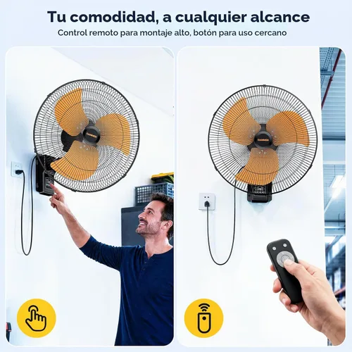 Vista 3 de CAMMOO Ventilador de montaje en pared de 20 pulgadas oscilante, control