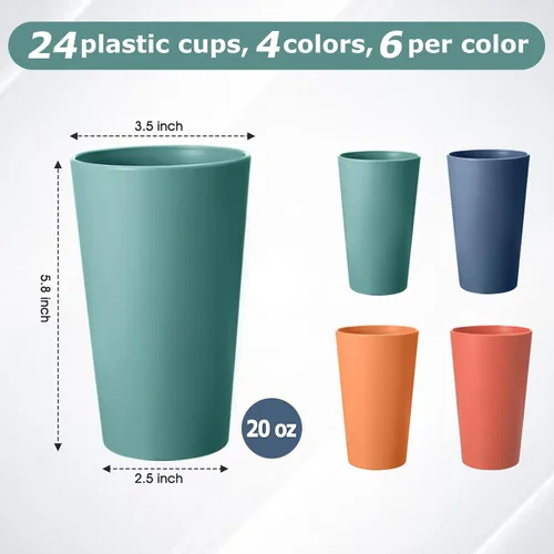 Vista 2 de Juego de 24 vasos de plástico irrompibles, vasos de plástico reutilizables de 20 onzas, vasos de agua apilables, vaso para beber para cocina