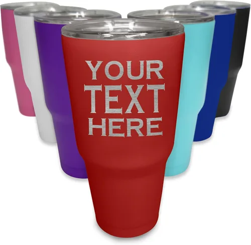 Vista 14 de Vaso de café personalizado con tapa y pajita, 30 onzas, añade tu propio texto Blanco