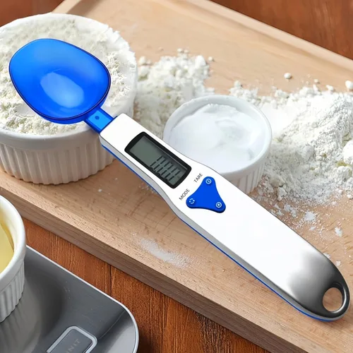 Vista 5 de Yoidesu - Báscula digital de cocina, cuchara medidora electrónica de gramos, 17.64 oz/0.00 oz, cuchara digital azul con 3 cucharas medidoras