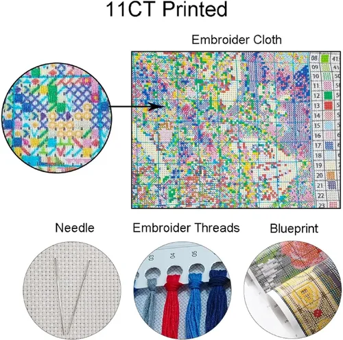 Vista 3 de DMCVIVR Kits de punto de cruz estampado para principiantes y adultos, kits de bordado para principiantes, kit de punto de cruz para principiantes
