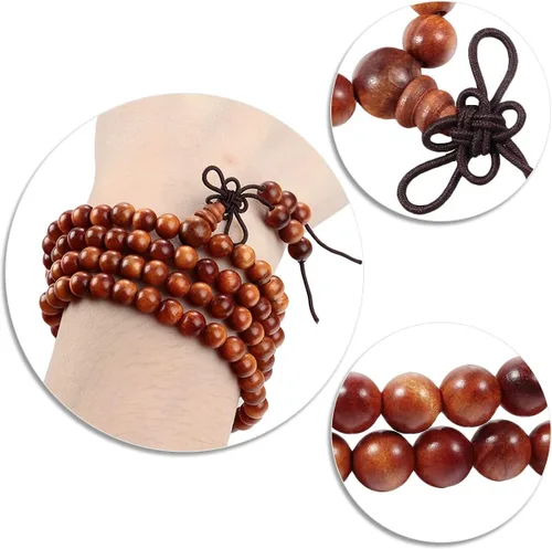 Vista 7 de TUMBEELLUWA Pulsera de 0.236 in con 108 cuentas de madera de oración de Mala para unisex, budista tibetano, meditación, rosario, estilo envolvente
