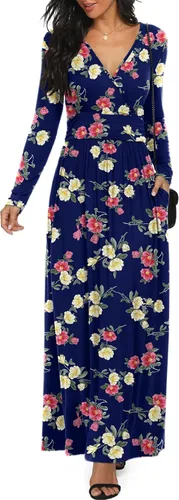 Vista 30 de LILBETTER - Vestido largo de manga larga, cuello en V profundo, holgado, liso y casual para mujer Verde militar