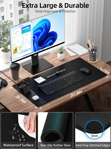 Vista 6 de Alfombrilla de mouse con soporte magnético de carga inalámbrica para teléfono, 31.5 x 15.8 pulgadas, grande, superficie lisa impermeable, base