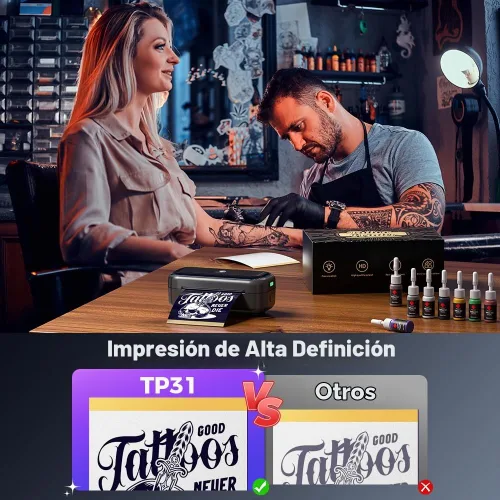 Vista 6 de Phomemo Impresora de plantillas de tatuaje TP31, inalámbrica, Bluetooth con 30 piezas de papel de transferencia, compatible con teléfono