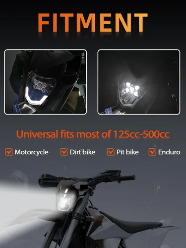 Vista 2 de JFG RACING - Kit de faro delantero LED universal para la mayoría de motocicletas, motocross, enduros, minimotos, supermotos CR CRF XR YZ YZF XC XCF