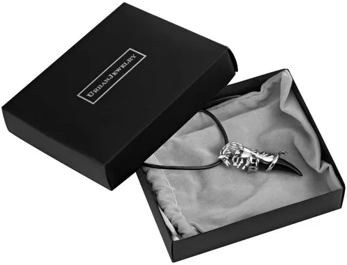 Vista 4 de Urban Jewelry Impresionante collar con colgante de plata de acero inoxidable tribal lobo para hombre, cadena de cuero de 19 pulgadas
