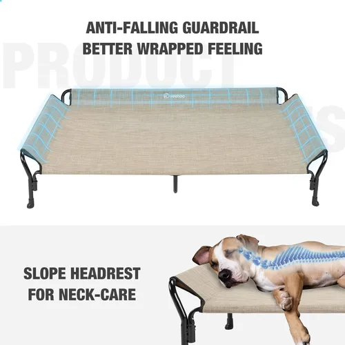 Vista 2 de Veehoo Cama elevada refrescante para perro con barandilla, cuna elevada para mascotas, para interiores y exteriores, cama XXL para mascotas