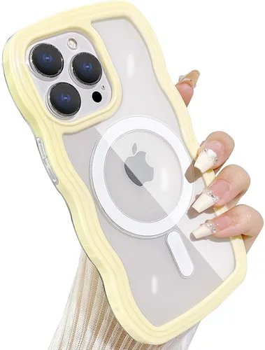 Vista 30 de Yeddabox Magsafe - Funda compatible con iPhone 13, diseño de ondas, lindo marco de colores de caramelo con ondas de agua, a prueba de golpes