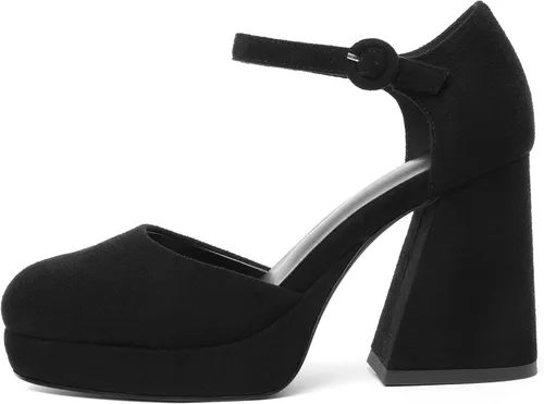 Vista 2 de Joseywade Plataforma Mary Janes - Zapatos de tacón grueso para mujer, puntera redonda cerrada, correa de tobillo de 4 pulgadas, zapatos de tacón alto