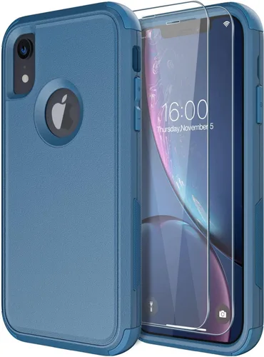 Vista 17 de Diverbox Funda para iPhone XR [Protector de Pantalla de Vidrio Templado] [A Prueba de Golpes] [A Prueba de Caídas] Funda de Teléfono de Protección