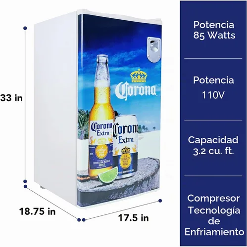 Vista 8 de Koolatron COR90 Corona - Frigorífico compacto de 3.2 pies cúbicos, 90 L, abrebotellas Licensed Corona Graphics, Built-In Bottle Opener, 3 Glass