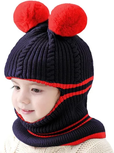 Vista 2 de Gorro de invierno de punto para bebés y niñas pequeños, bufanda con orejeras y capucha con forro polar