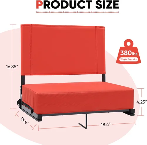 Vista 3 de Sekey Stadium Seats with Back Support & Armrests Rojo anaranjado