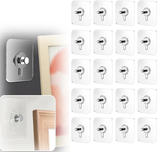 Vista 20 de Ganchos adhesivos sin taladros, colgadores de fotos mejorados sin clavos, ganchos adhesivos de montaje en pared para colgar, ganchos de pared sin