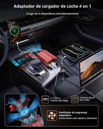 Vista 3 de BESTEK Inversor de Corriente de Onda Sinusoidal Pura de 300 Vatios - Adaptador Inversor de Enchufe de Automóvil de CC 12V a CA 110V, Convertidor