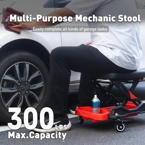 Vista 3 de Asiento de arrastre automotriz con ruedas rodantes, taburete mecánico con capacidad de 300 libras, taburete de garaje resistente con almohadilla