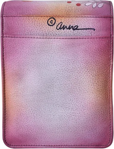 Vista 2 de Anna by Anuschka Cartera de tres pliegues de cuero pintada a mano para mujer