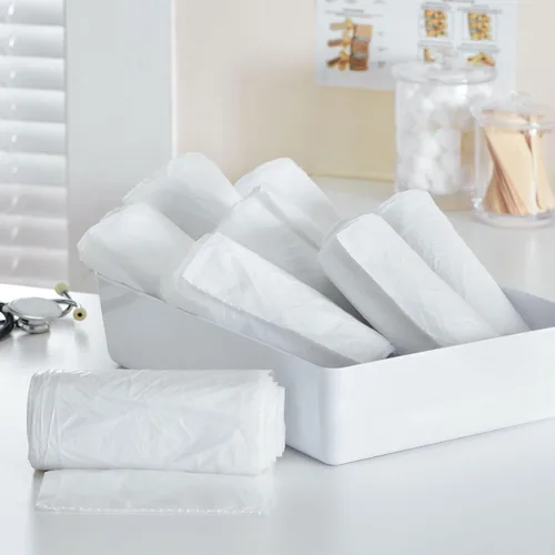 Vista 9 de McKesson - Revestimientos para botes de basura, extra resistentes, parte inferior sellada con estrellas, 0.70 mil, transparente, capacidad de 16