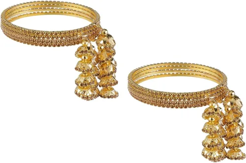 Vista 8 de Efulgenz Juego de pulseras de borla india CZ Jhumka con borla Oro
