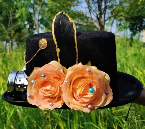 Vista 4 de Sombreros unisex Steampunk con gafas de flores sombreros de Halloween