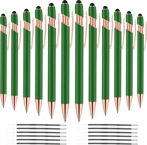 Vista 18 de 12 unidades 2 en 1 bolígrafo con punta de lápiz capacitivo, 1,0 mm de tinta negra, bolígrafo metálico con punta de lápiz capacitivo para pantallas