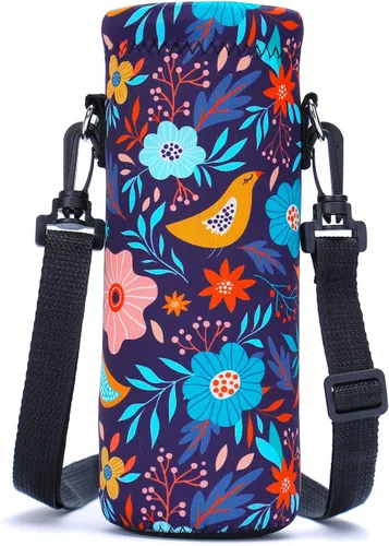 Vista 4 de AMARY - Bolsa de transporte de neopreno para botella de agua, con correa ajustable para el hombro, cubierta aislada para botellas de acero Aves
