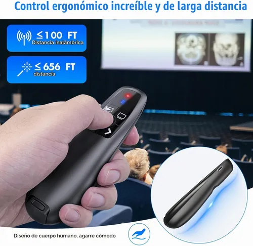 Vista 5 de Clicker de presentación USB tipo C 2 en 1, Clicker para presentación de PowerPoint Control remoto inalámbrico recargable, RF 2.4GHz USB PowerPoint