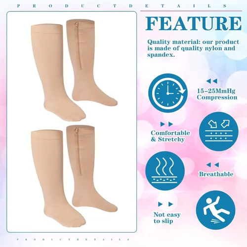 Vista 3 de Hillban 2 pares de calcetines de compresión anchos con cremallera de pantorrilla de talla grande de 15 a 25 Mmhg para mujeres y hombres con sobrepeso