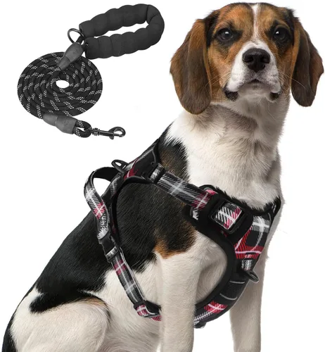 Vista 34 de PUPTECK Arnés táctico sin tirones para perro, tamaño mediano, arnés reflectante ajustable con asa para perro, de fácil control, cómodo y suave
