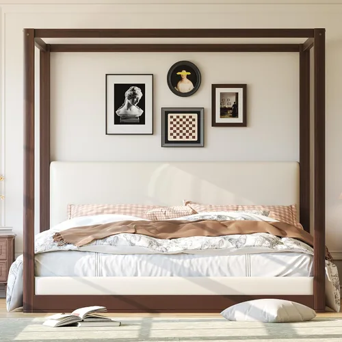Vista 15 de Wood Canopy Platform Bed Full with Headboard, Trundle and 3 Drawers Negro-8.1
