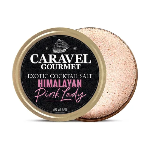 Vista 2 de Sal de cóctel exótica rosa del Himalaya, sal sin gluten para cócteles, sal de Margarita rosa sin OMG con cero calorías, 5 onzas – Caravel Gourmet