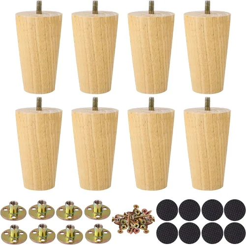 Vista 9 de uxcell Patas de madera para muebles, patas de sofá de 2 pulgadas, patas redondas de madera maciza, patas de sofá de color madera, patas de repuesto