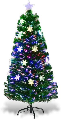 Vista 26 de Goplus Árbol de Navidad artificial de fibra óptica preiluminado de 3 pies, con luces LED multicolor y copos de nieve (3 pies)