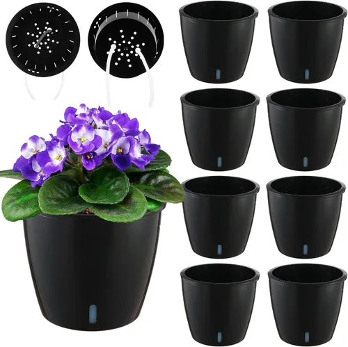 Vista 22 de Planterhoma Macetas de riego automático de 5 pulgadas para plantas de interior, 6 paquetes de macetas de violeta africana con indicador, maceta