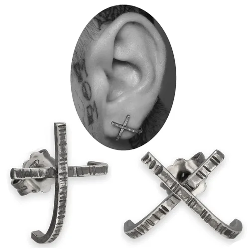 Vista 8 de Handmade stud earrings Gold sterling silver stud earrings for men X earrings men huggie earring studs men black earrings goth jewelry gothic